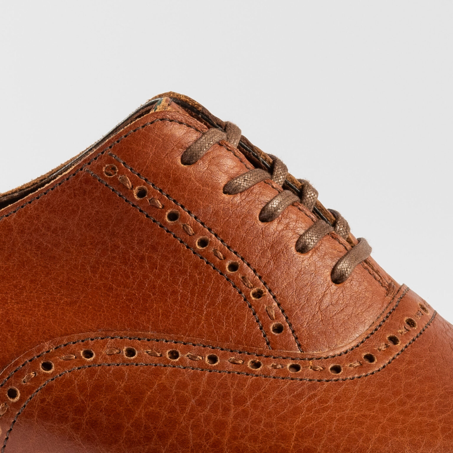 Side view closeup of Redbourne Oxford in Tan Horween Veg Tanned Bison
